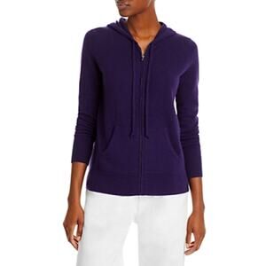 Nwot C BY BLOOMINGDALES Cashmere Hoodie Women M Purple Full-Zip Pockets Long-Slv